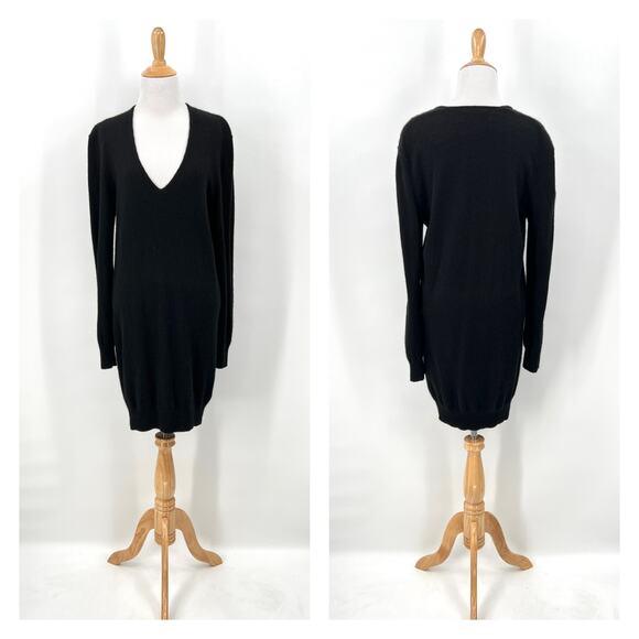 EQUIPMENT Rosemary Cashmere Sweater Dress Women M Black Deep V Neck Lightweight - Picture 3 of 16